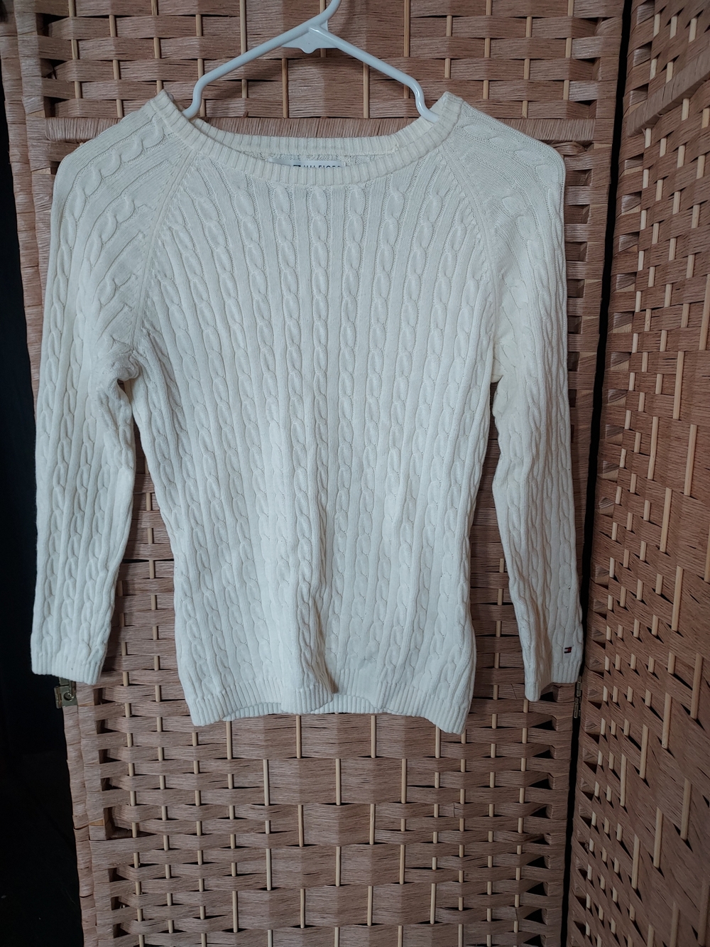 🤍Tommy Hilfiger Jeans Cable Knit Sweater Cream White Size Small Made in Japan🤍